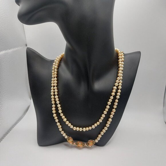 Miguel Ases Long Vintage 34" Cultured Pearl Necklace Excellent Condition 14K GF - Picture 4 of 9